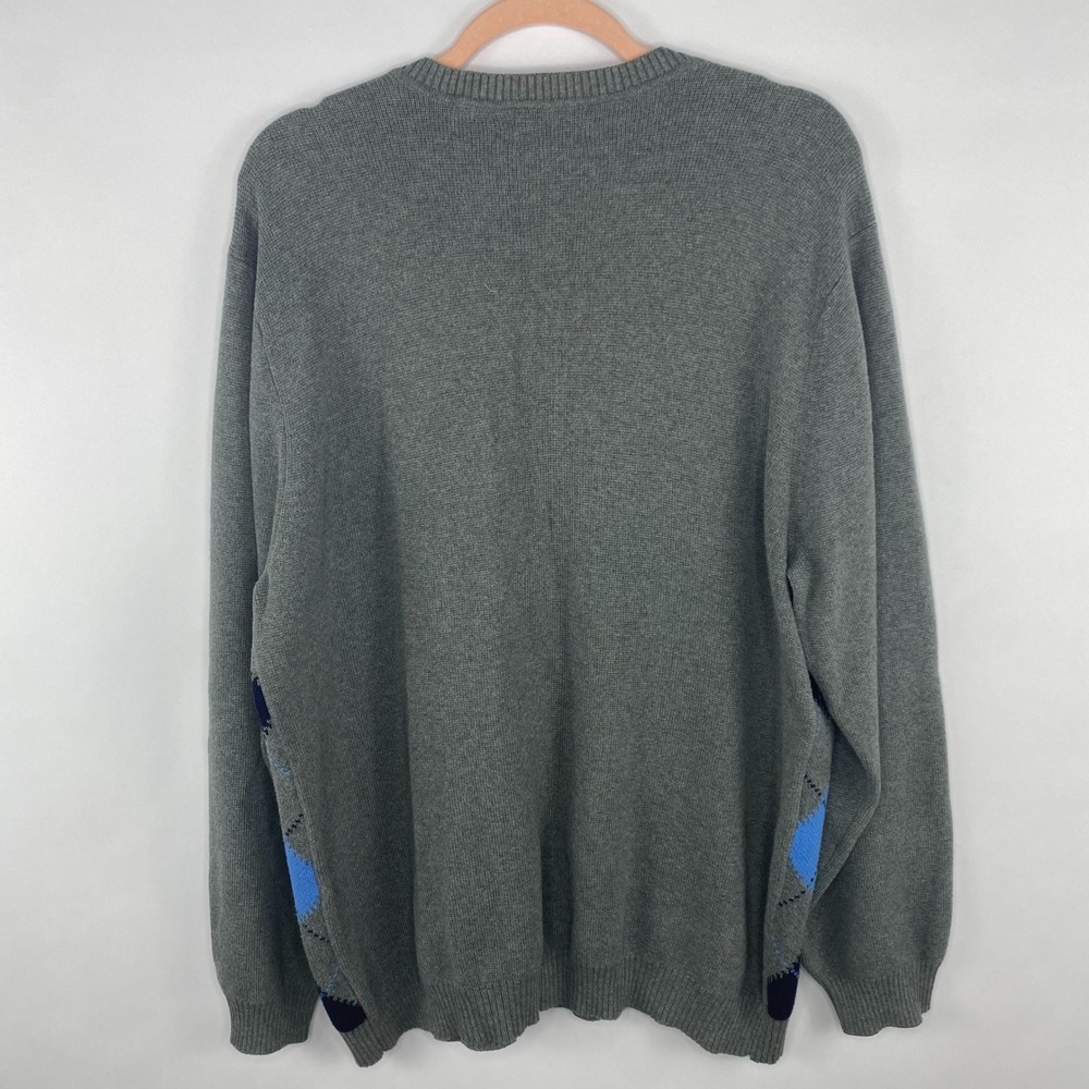 ARROW Argyle Sweater Mens L Gray Blue V Neck Cotton Knit Preppy Golf Old Money - Picture 9 of 9